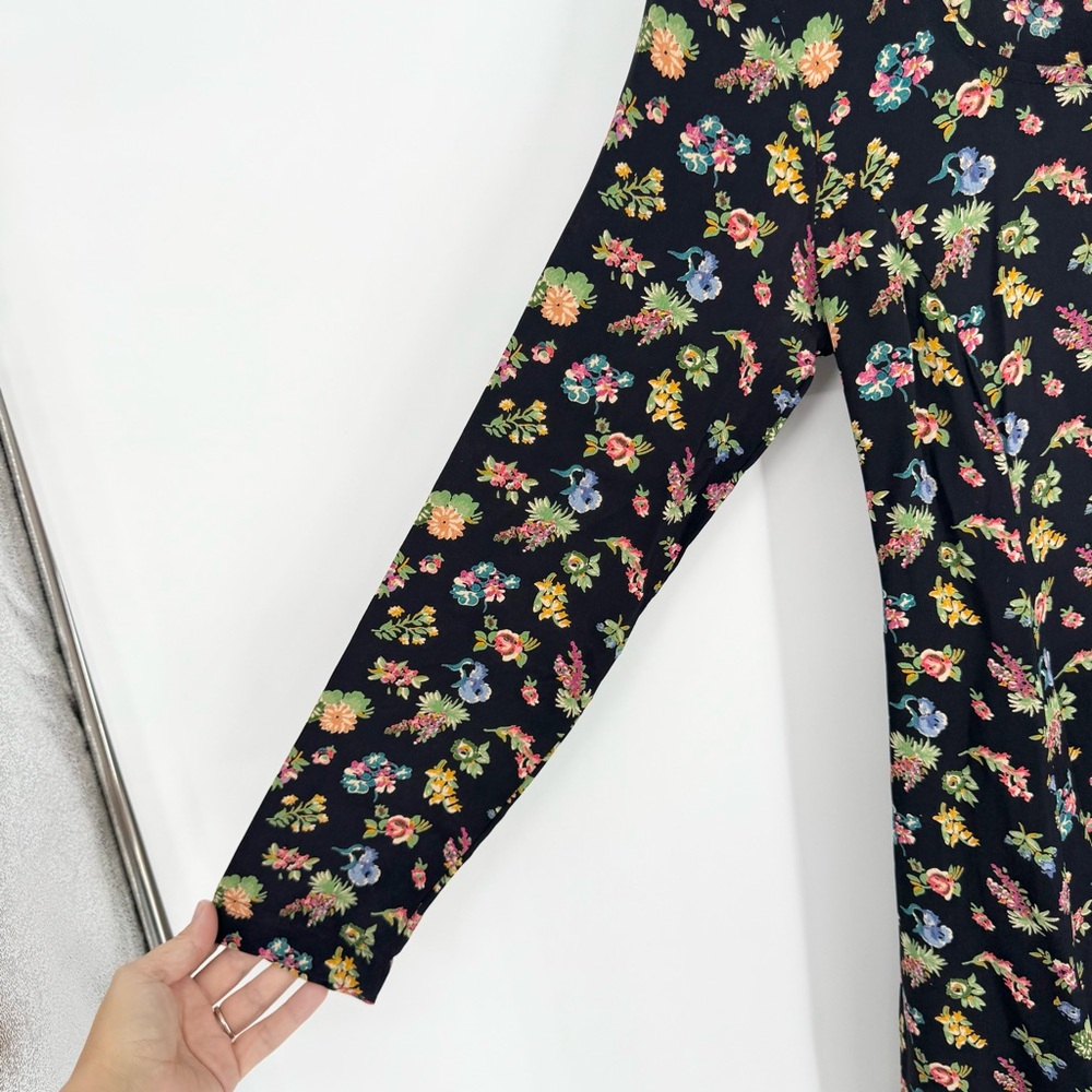 Vintage 90s Y2K‎ Fairy Grunge Betsey Johnson LS Floral Mini Dress Black Size 6 - Picture 5 of 11